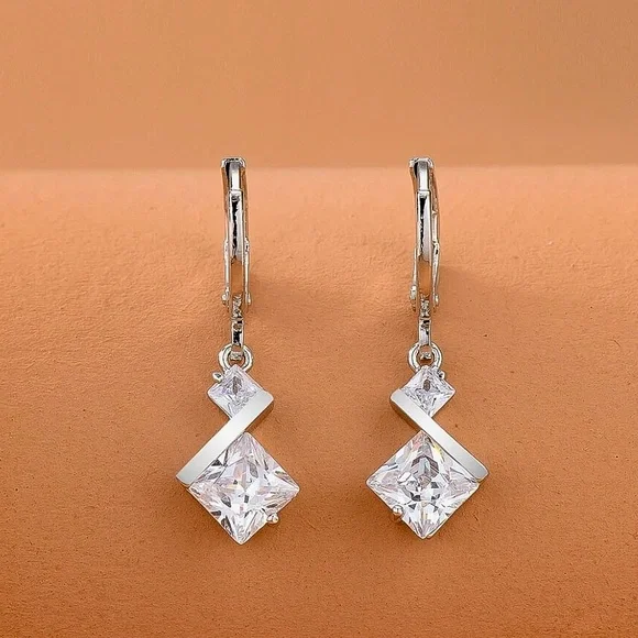 Any 4/$25! Silver Crystal Geometric Mini Hoop Earrings - Picture 1 of 5